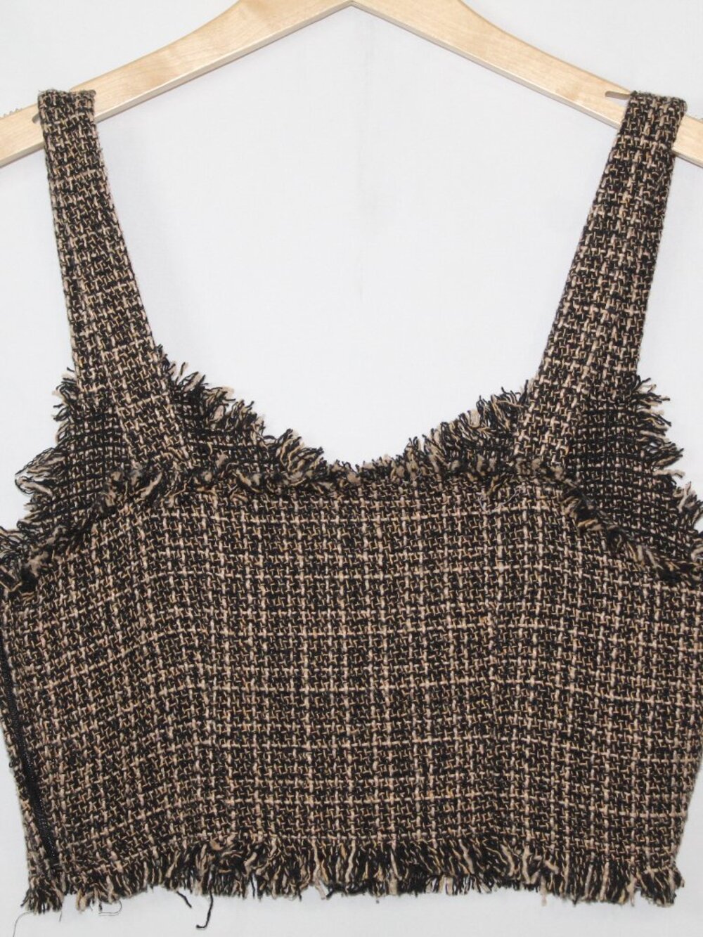 Mare Mare women's tweed crop top size S brown v neck raw hem sleeveless layering - Picture 9 of 10